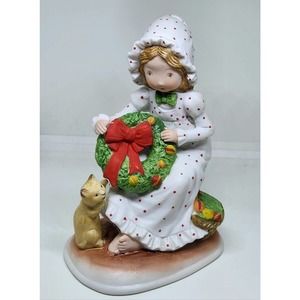 Christmas Holly Hobbie Deck the Halls Figurine 1974 Kitty Limited Edition Orig.